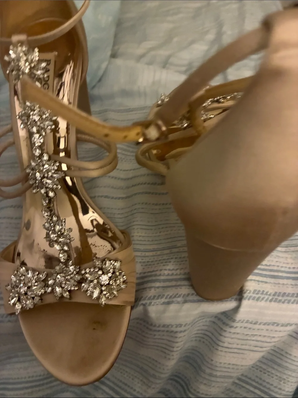Badgley Mischka Nude Crystal T-Strap Sandals